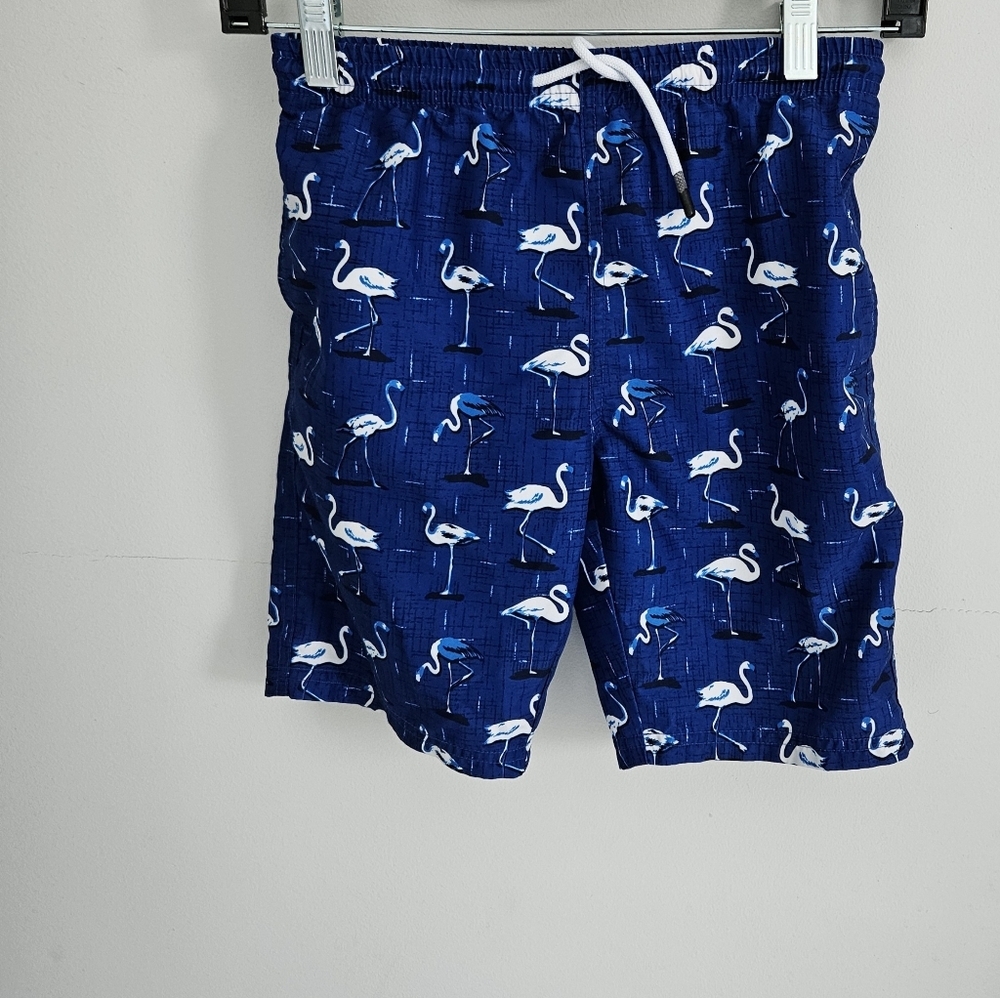 Maamgic Navy Blue Flamingo Print Swim Trunks Boys